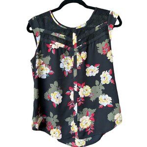 Candie's Women's Floral Sleeveless Top With Lace‎ Detail - M